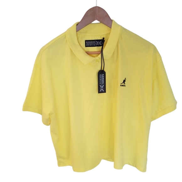 NWT Kangol Women's Yellow Cropped Boxy Polo Shirt Size XXL - Picture 1 of 12